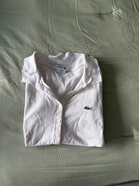 Lacoste White Polo Shirt with Green Crocodile Logo